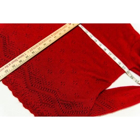 Vintage Carly Blake Red Long sleeve womens Holiday Party Sweater Eyelet M - Picture 5 of 6